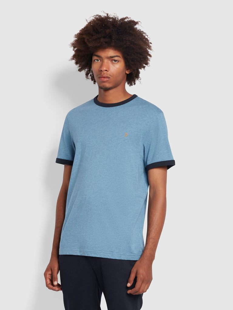 Farah Groves Regular Fit Organic Cotton Ringer T-Shirt In Blue Dusk Marl-t-shirt-Heroes