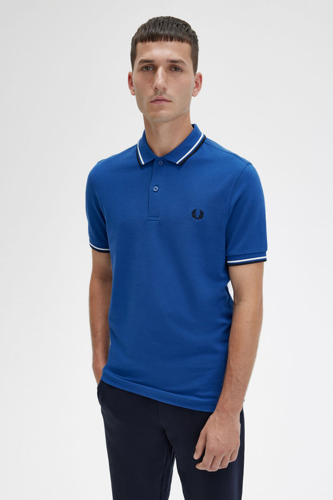 Twin Tipped Fred Perry Shirt in Shaded Cobalt / Snow White / Black-polo-Heroes