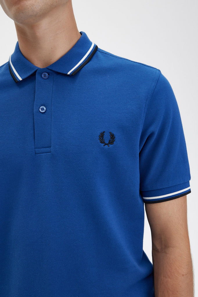 Twin Tipped Fred Perry Shirt in Shaded Cobalt / Snow White / Black-polo-Heroes