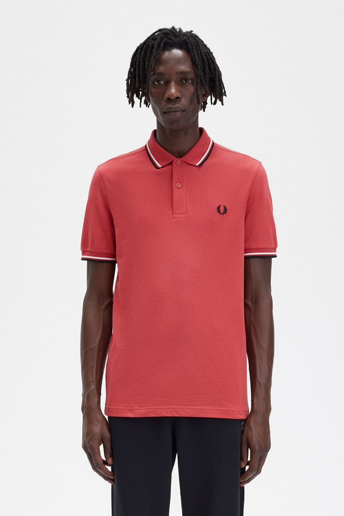 Twin Tipped Fred Perry Shirt in Washed Red / Snow White / Black-polo-Heroes