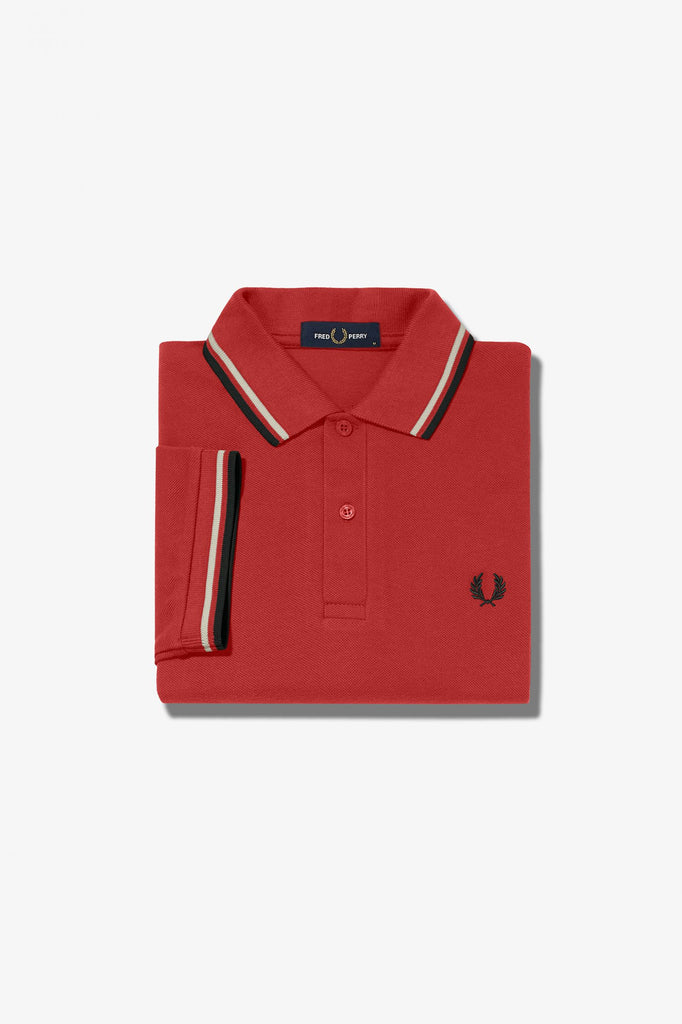 Twin Tipped Fred Perry Shirt in Washed Red / Snow White / Black-polo-Heroes