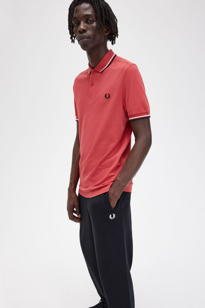 Twin Tipped Fred Perry Shirt in Washed Red / Snow White / Black-polo-Heroes