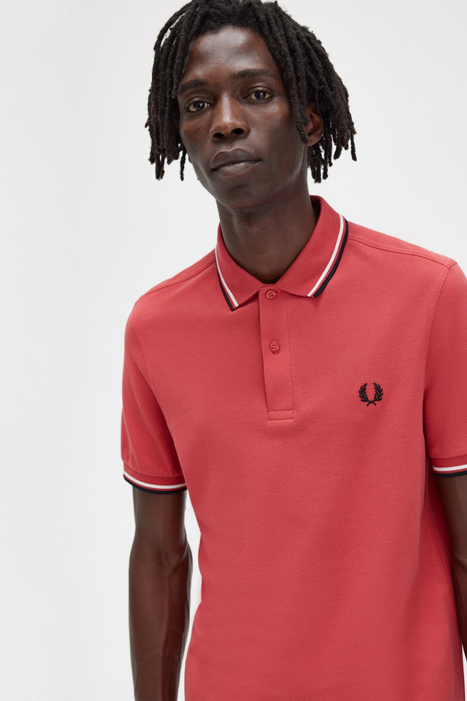 Twin Tipped Fred Perry Shirt in Washed Red / Snow White / Black-polo-Heroes