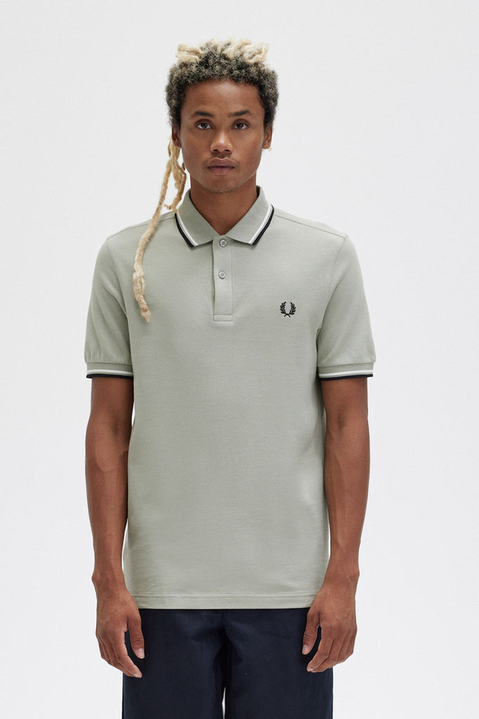 Twin Tipped Fred Perry Shirt in Seagrass / Snow White / Black-polo-Heroes