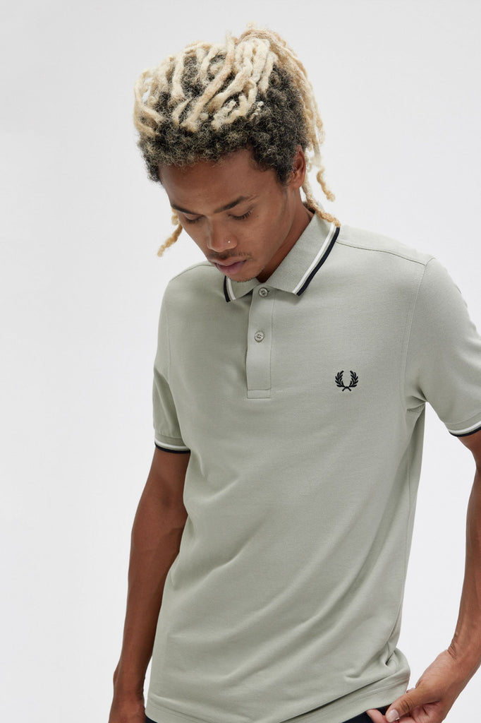 Twin Tipped Fred Perry Shirt in Seagrass / Snow White / Black-polo-Heroes