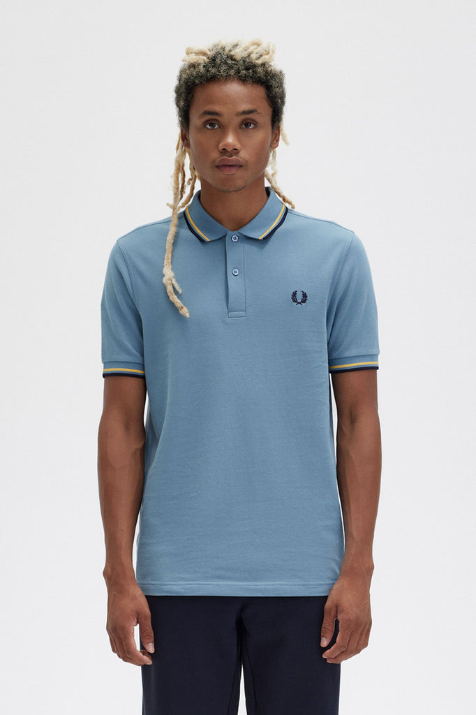 Twin Tipped Fred Perry Shirt in Ash Blue / Golden Hour / Navy-polo-Heroes