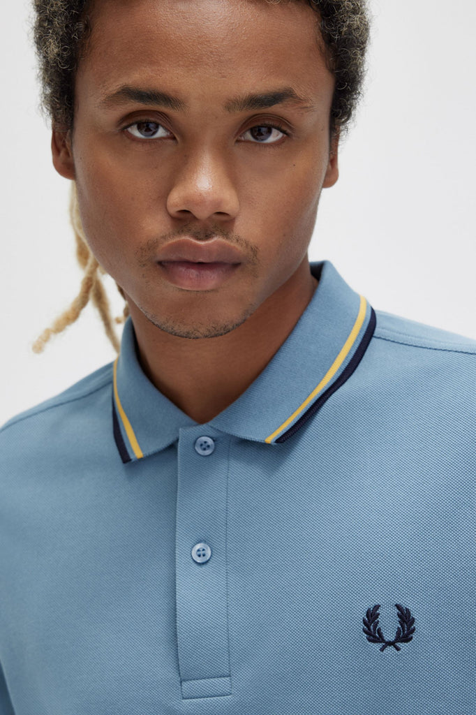 Twin Tipped Fred Perry Shirt in Ash Blue / Golden Hour / Navy-polo-Heroes
