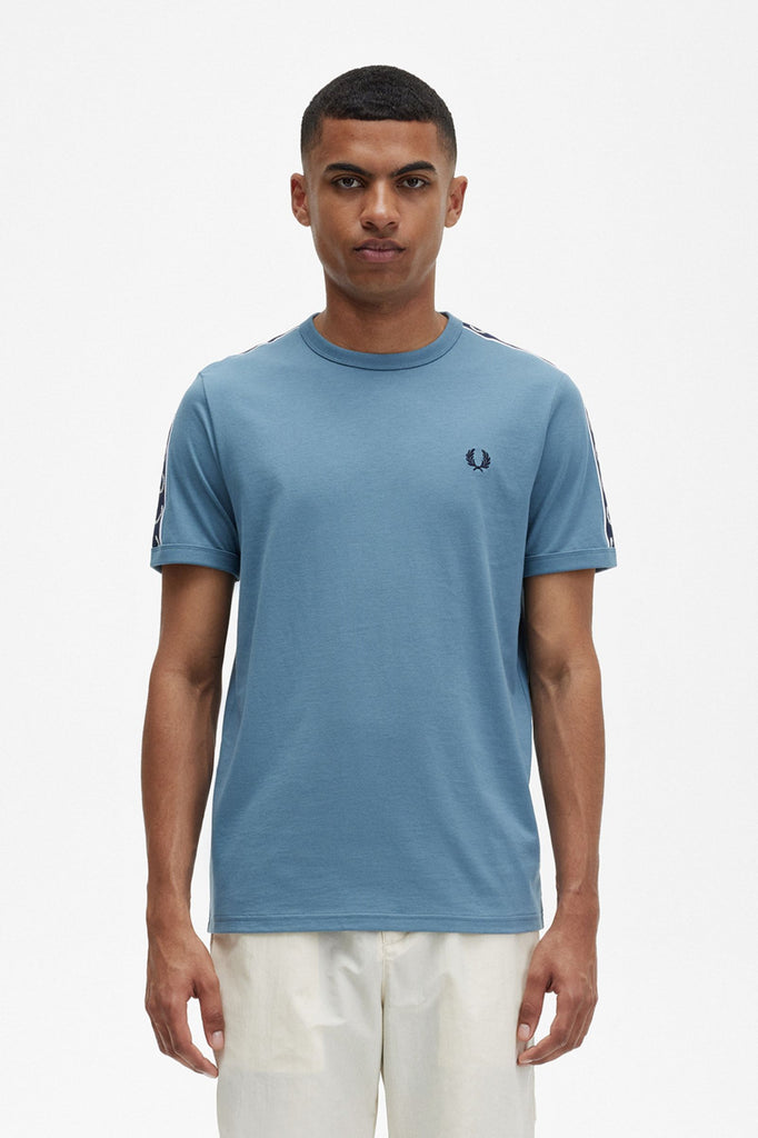 Contrast Tape Ringer T-Shirt in Ash Blue / Navy-t shirts-Heroes