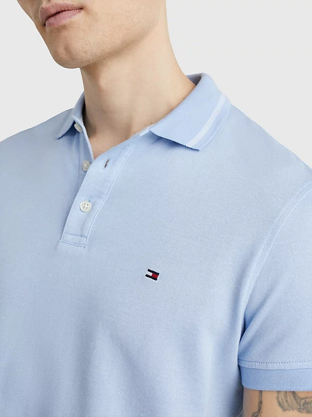 Tipped Mouliné Slim Fit Polo in Vessel Blue-polo-Heroes