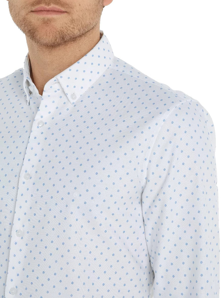 Poplin Square Print Slim Shirt in White-shirt-Heroes