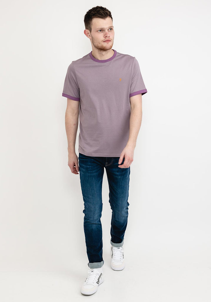 Groves Slim Fit Organic Cotton Ringer T-Shirt In Dusty Purple-t shirts-Heroes