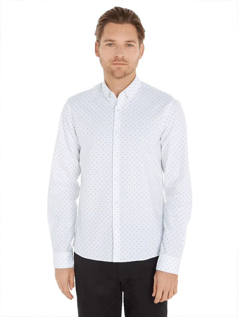 Poplin Square Print Slim Shirt in White-shirt-Heroes