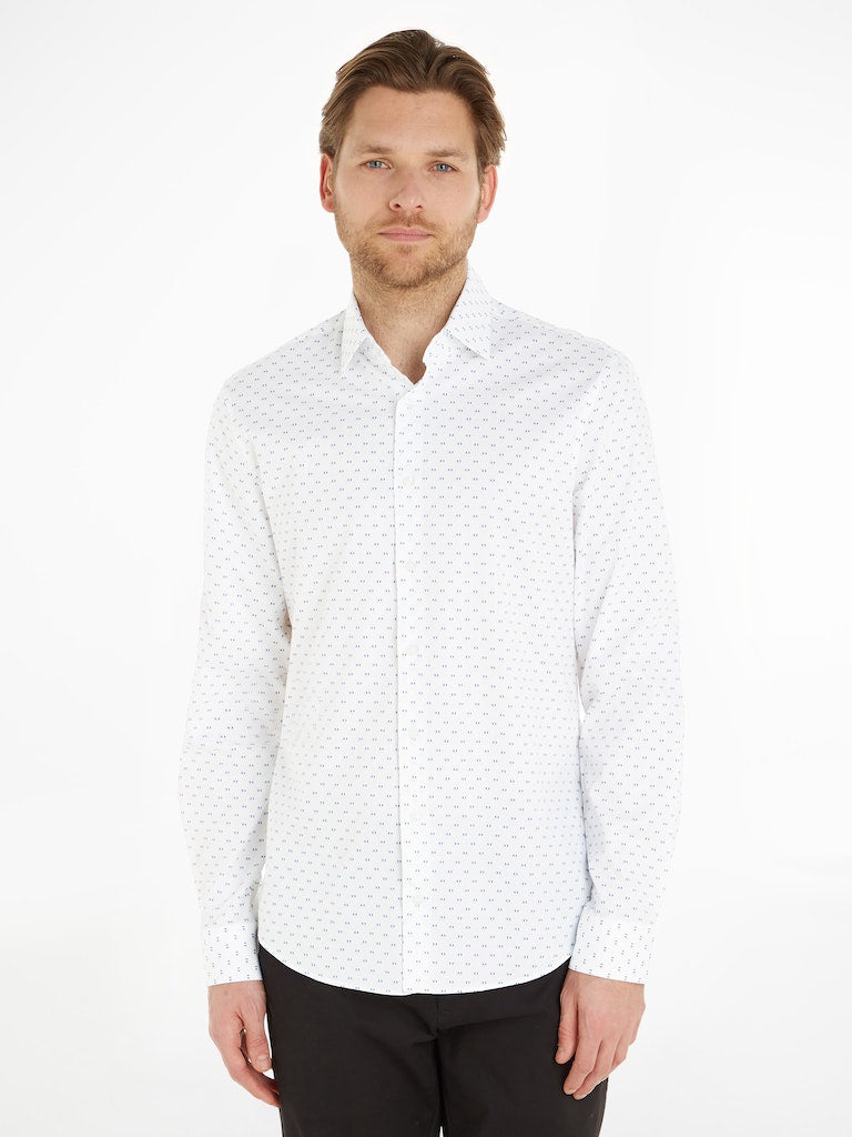 Printed Cotton Single-Cuff Shirt in Blue-shirt-Heroes