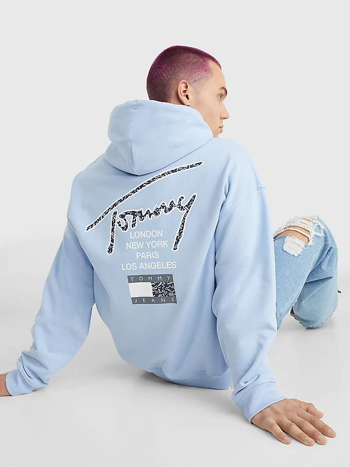 Tommy Jeans Relaxed Back Logo Terry Hoody Pearly Blue-t-shirt-Heroes