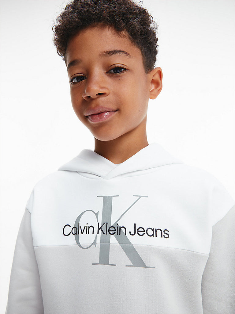 Calvin Klein Jeans Colourblock Logo Hoodie Stone Grey-sweat-Heroes