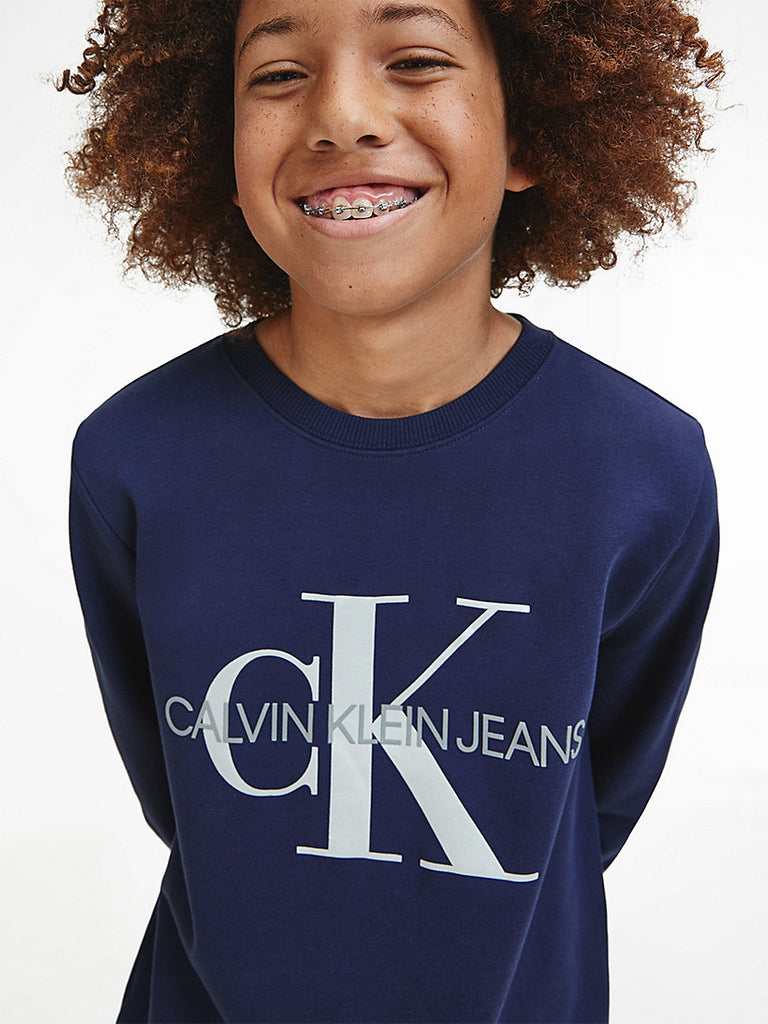 Calvin Klein Jeans Unisex Organic Cotton Logo Sweatshirt Peacoat-sweatshirts-Heroes