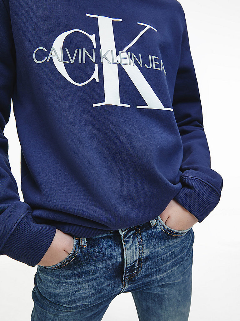 Calvin Klein Jeans Unisex Organic Cotton Logo Sweatshirt Peacoat-sweatshirts-Heroes