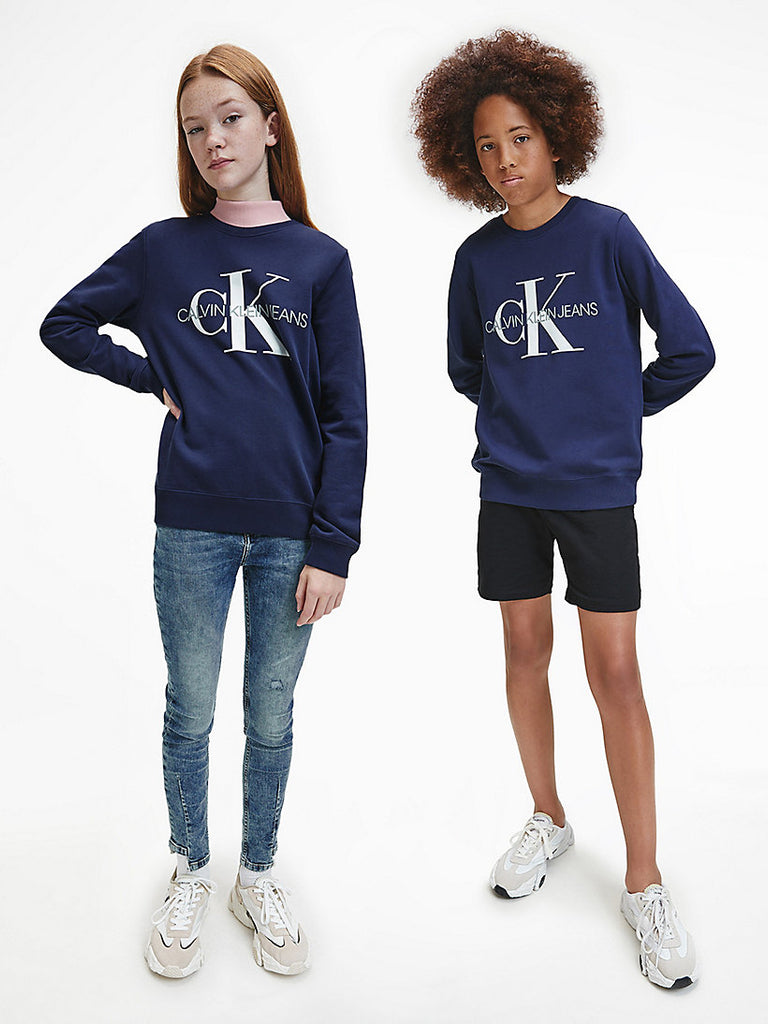 Calvin Klein Jeans Unisex Organic Cotton Logo Sweatshirt Peacoat-sweatshirts-Heroes