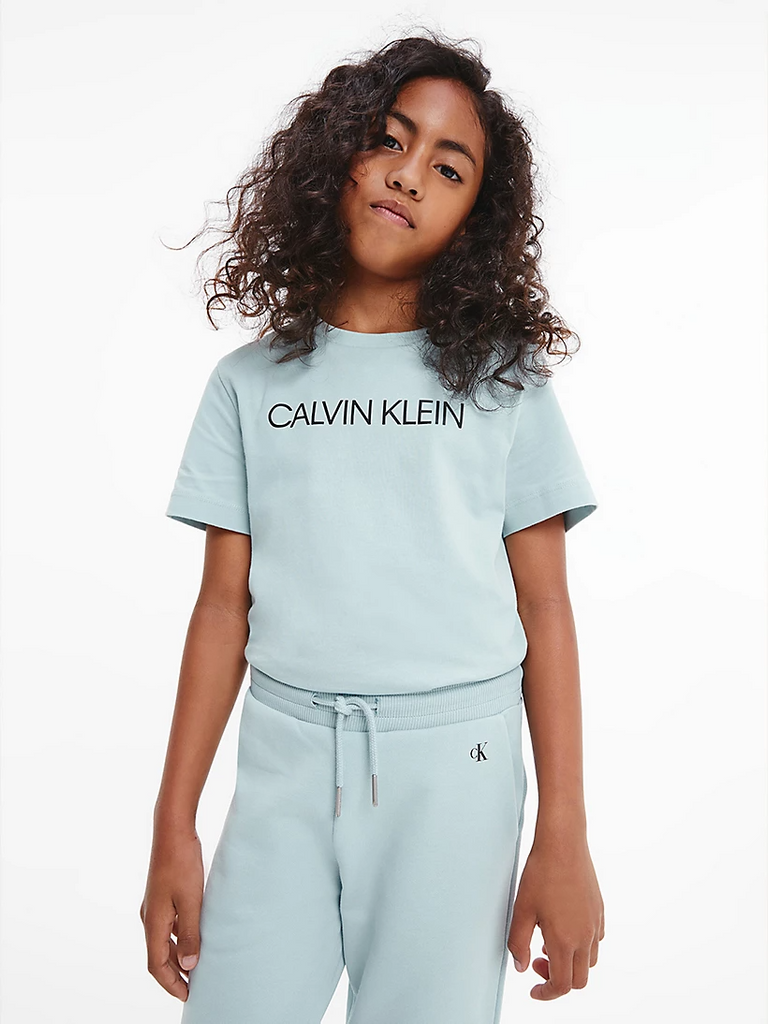 Calvin Klein Unisex Organic Cotton Logo T-Shirt Muted Aqua-t-shirt-Heroes