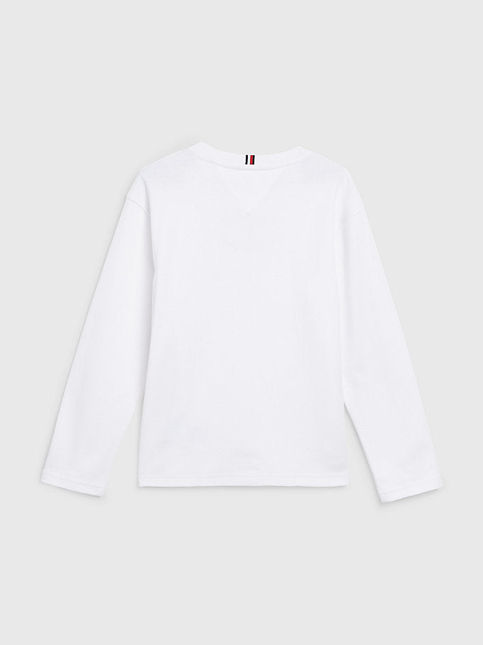 Tommy Hilfiger Logo Embroidery Long Sleeve T-Shirt White-l/s top-Heroes