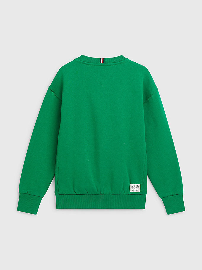 Tommy Hilfiger Logo Appliqué Fleece Sweatshirt Green Malachite-Heroes