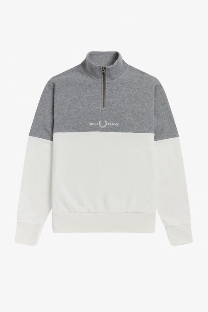 Fred Perry Colour Block Half Zip Sweatshirt White-sweat-Heroes