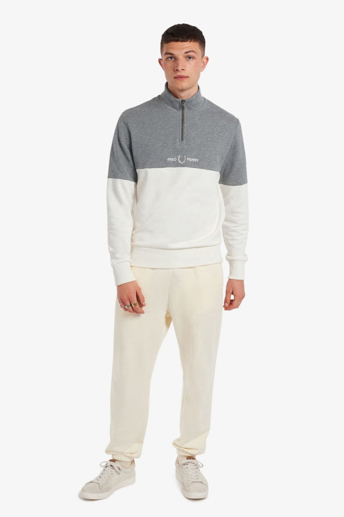 Fred Perry Colour Block Half Zip Sweatshirt White-sweat-Heroes