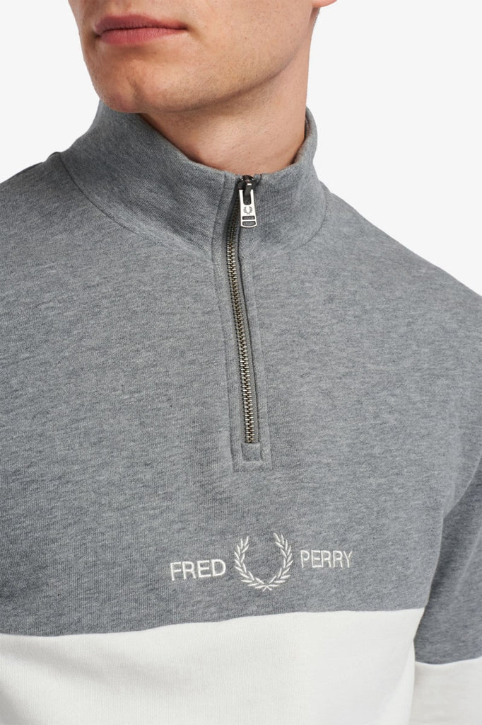 Fred Perry Colour Block Half Zip Sweatshirt White-sweat-Heroes