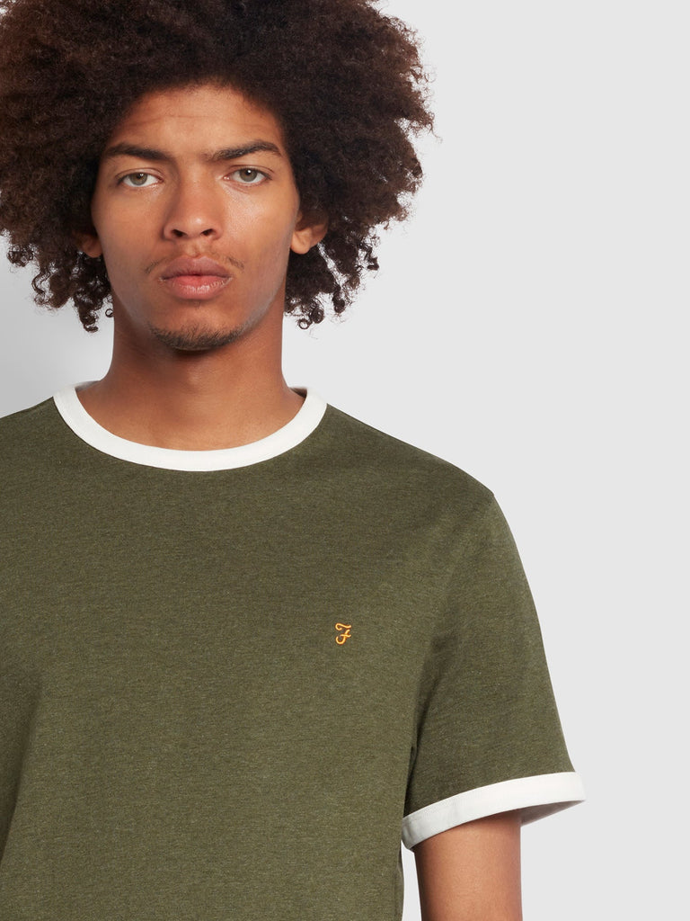 Farah Groves Regular Fit Organic Cotton Ringer T-Shirt In Evergreen Marl-t-shirt-Heroes