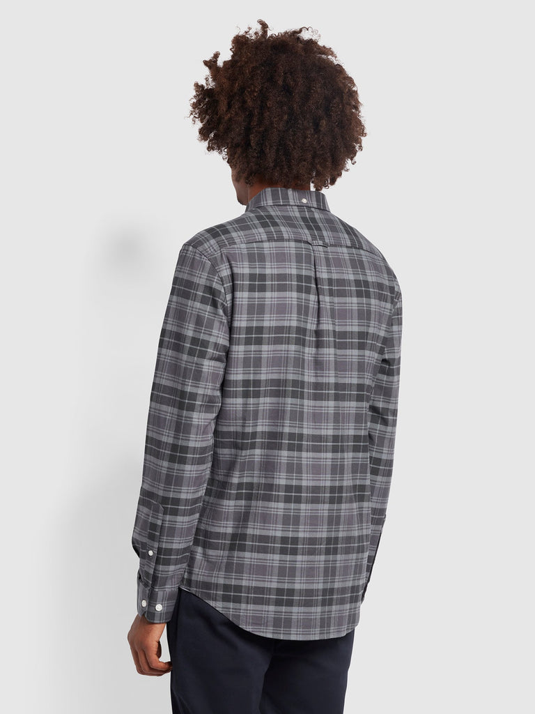 Farah Brewer Slim Fit Organic Cotton Check Oxford Shirt In Battleship Grey-shirt-Heroes