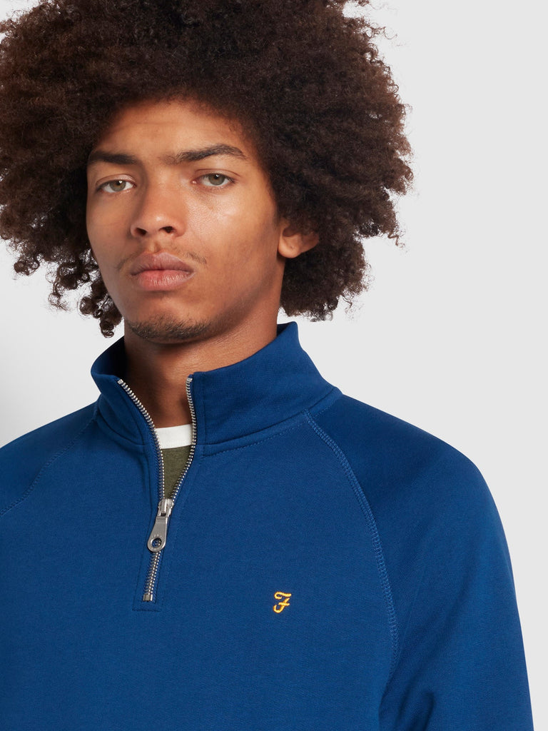 Farah Jim Slim Fit Organic Cotton Quarter Zip Sweatshirt In Blue Peony-sweat-Heroes