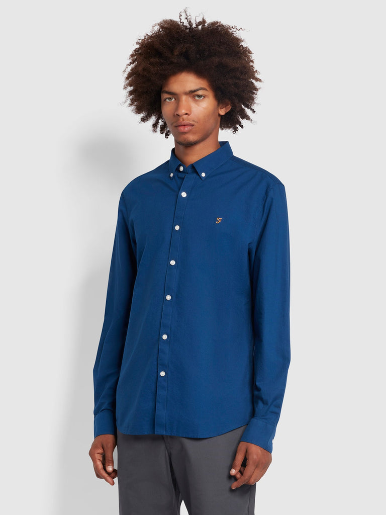 Farah Brewer Slim Fit Organic Cotton Oxford Shirt In Blue Peony-shirt-Heroes