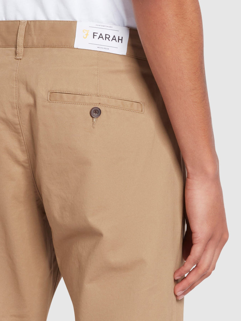 Farah Elm Regular Fit Organic Cotton Twill Chinos in Beige-chino-Heroes