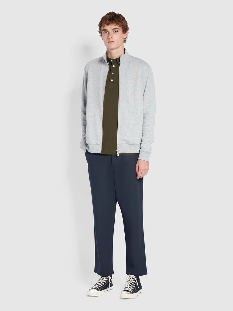 Farah Vance Organic Cotton Full Zip Sweatshirt In Light Grey Marl-sweat-Heroes