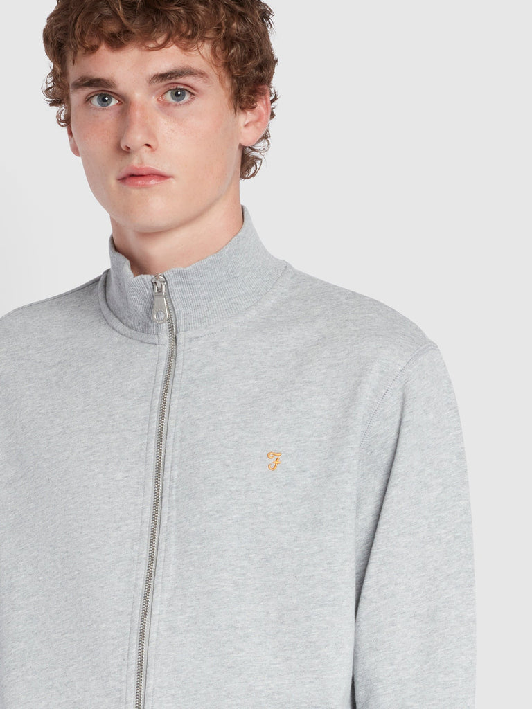 Farah Vance Organic Cotton Full Zip Sweatshirt In Light Grey Marl-sweat-Heroes