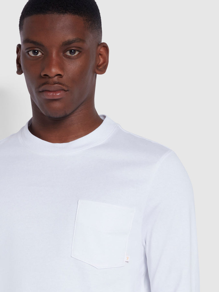 Farah Weymouth Regular Fit Long Sleeve Organic Cotton T-Shirt In White-l/s tee-Heroes
