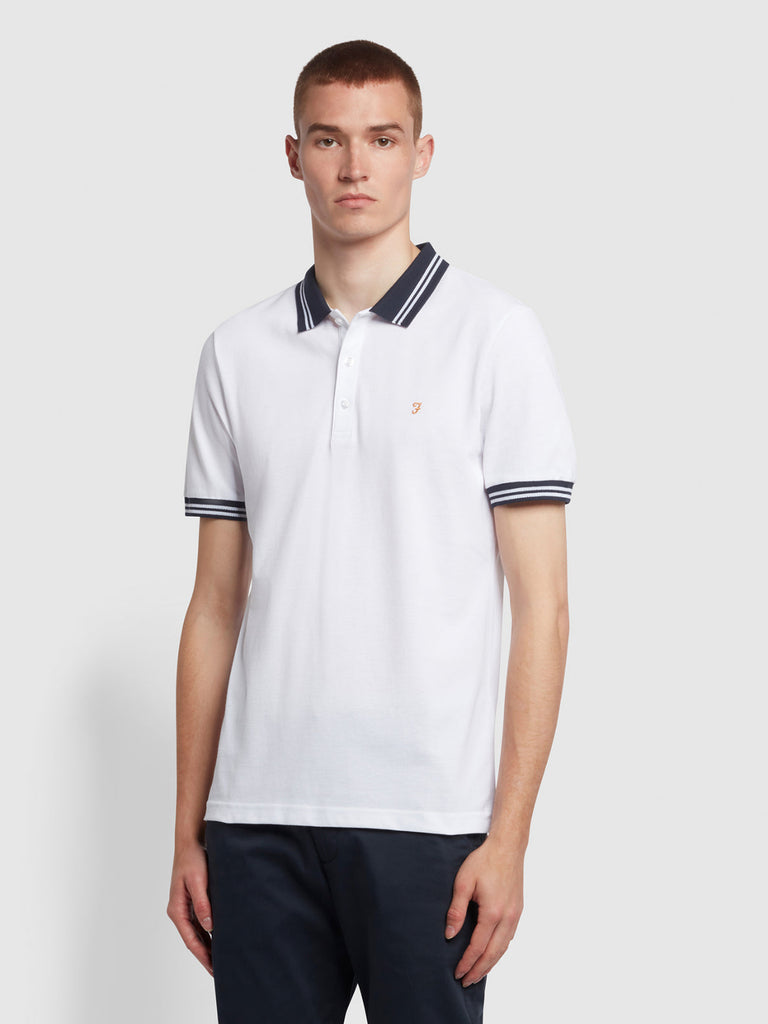 Farah Stanton Slim Fit Tipped Organic Cotton Polo Shirt In White-polo-Heroes