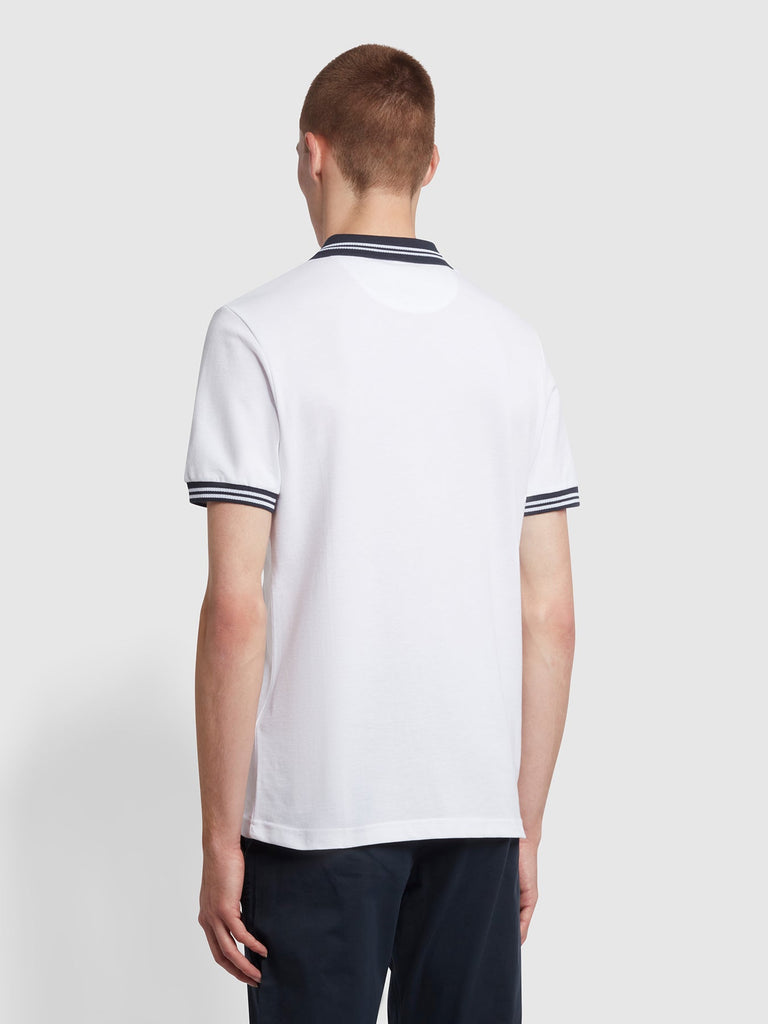 Farah Stanton Slim Fit Tipped Organic Cotton Polo Shirt In White-polo-Heroes