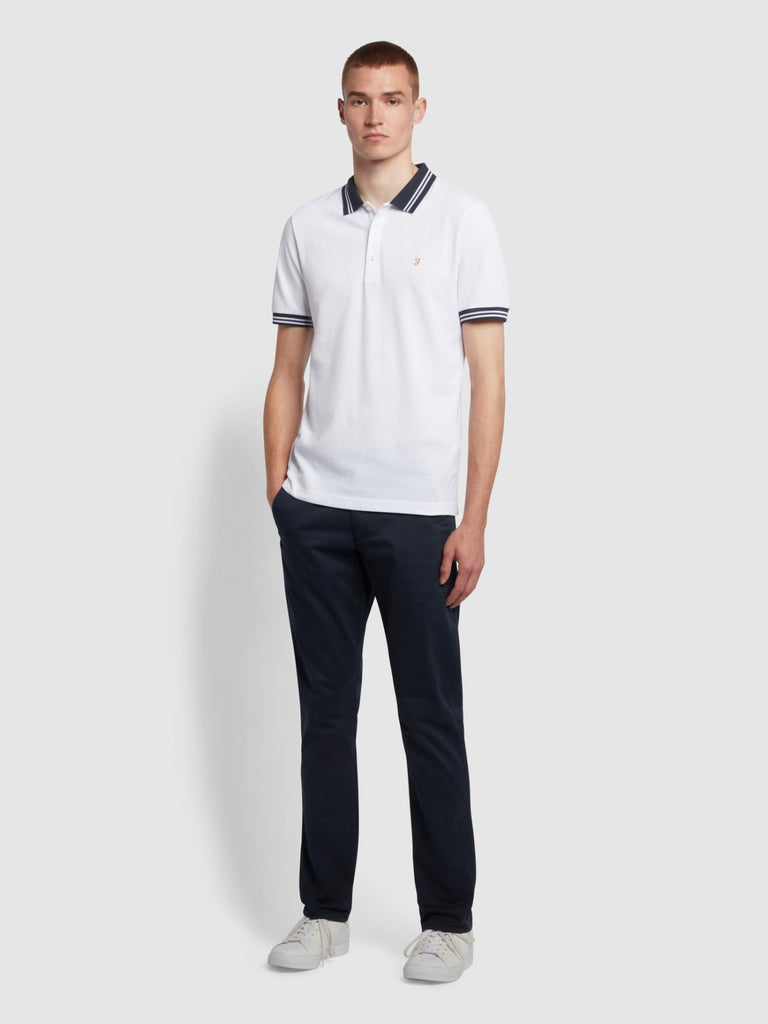 Farah Stanton Slim Fit Tipped Organic Cotton Polo Shirt In White-polo-Heroes