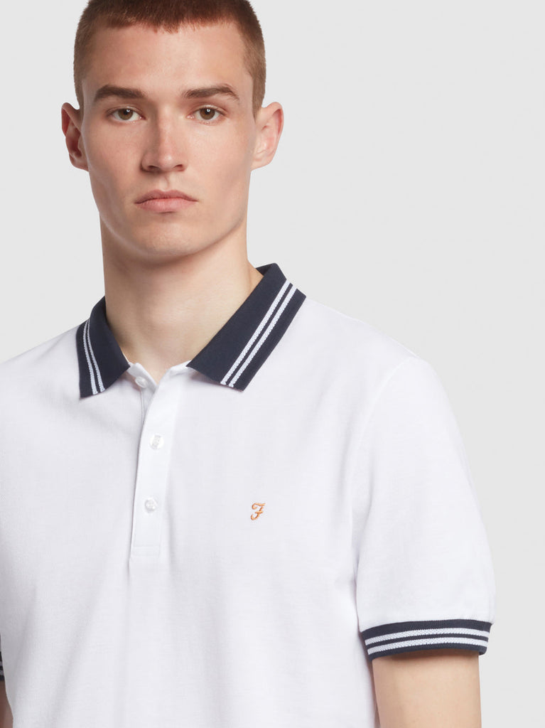 Farah Stanton Slim Fit Tipped Organic Cotton Polo Shirt In White-polo-Heroes
