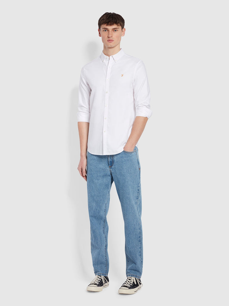 Farah Brewer Slim Fit Organic Cotton Oxford Shirt In White-shirt-Heroes