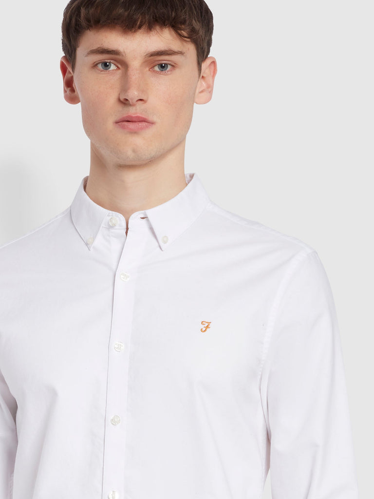 Farah Brewer Slim Fit Organic Cotton Oxford Shirt In White-shirt-Heroes