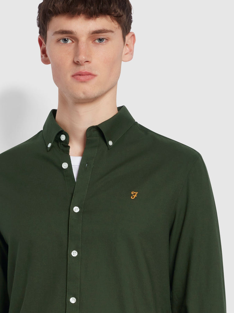 Farah Brewer Slim Fit Organic Cotton Oxford Shirt In Evergreen-shirt-Heroes