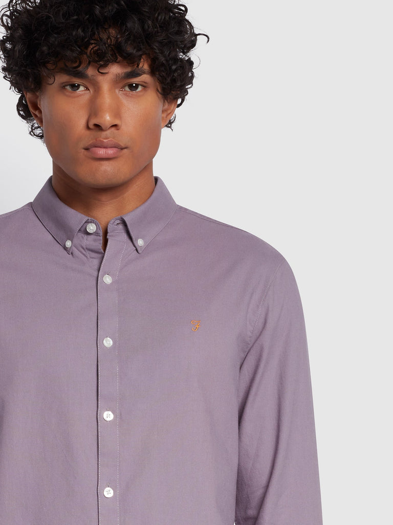 Farah Brewer Slim Fit Organic Cotton Oxford Shirt In Dusty Purple-shirt-Heroes