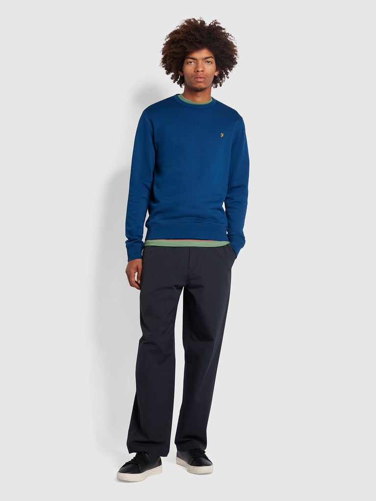 Farah Tim Slim Fit Organic Cotton Crew Neck Sweatshirt In Blue Peony-sweat-Heroes