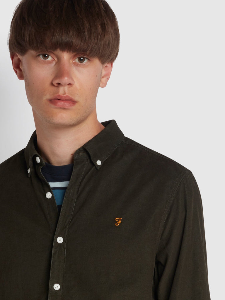 Farah Fontella Slim Fit Cord Shirt In Evergreen-shirt-Heroes