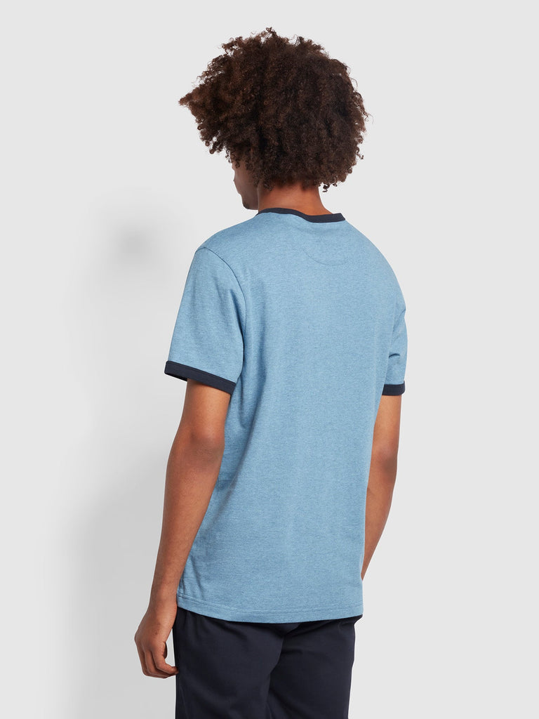 Farah Groves Regular Fit Organic Cotton Ringer T-Shirt In Blue Dusk Marl-t-shirt-Heroes