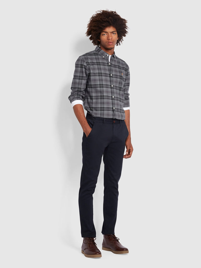 Farah Brewer Slim Fit Organic Cotton Check Oxford Shirt In Battleship Grey-shirt-Heroes