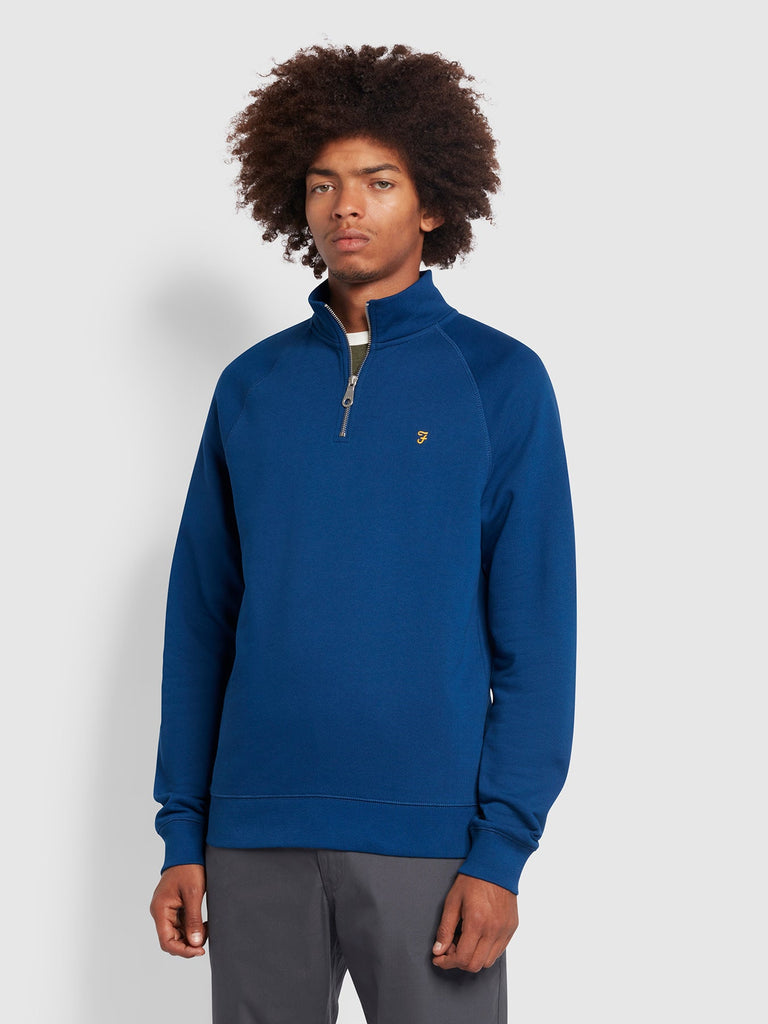 Farah Jim Slim Fit Organic Cotton Quarter Zip Sweatshirt In Blue Peony-sweat-Heroes